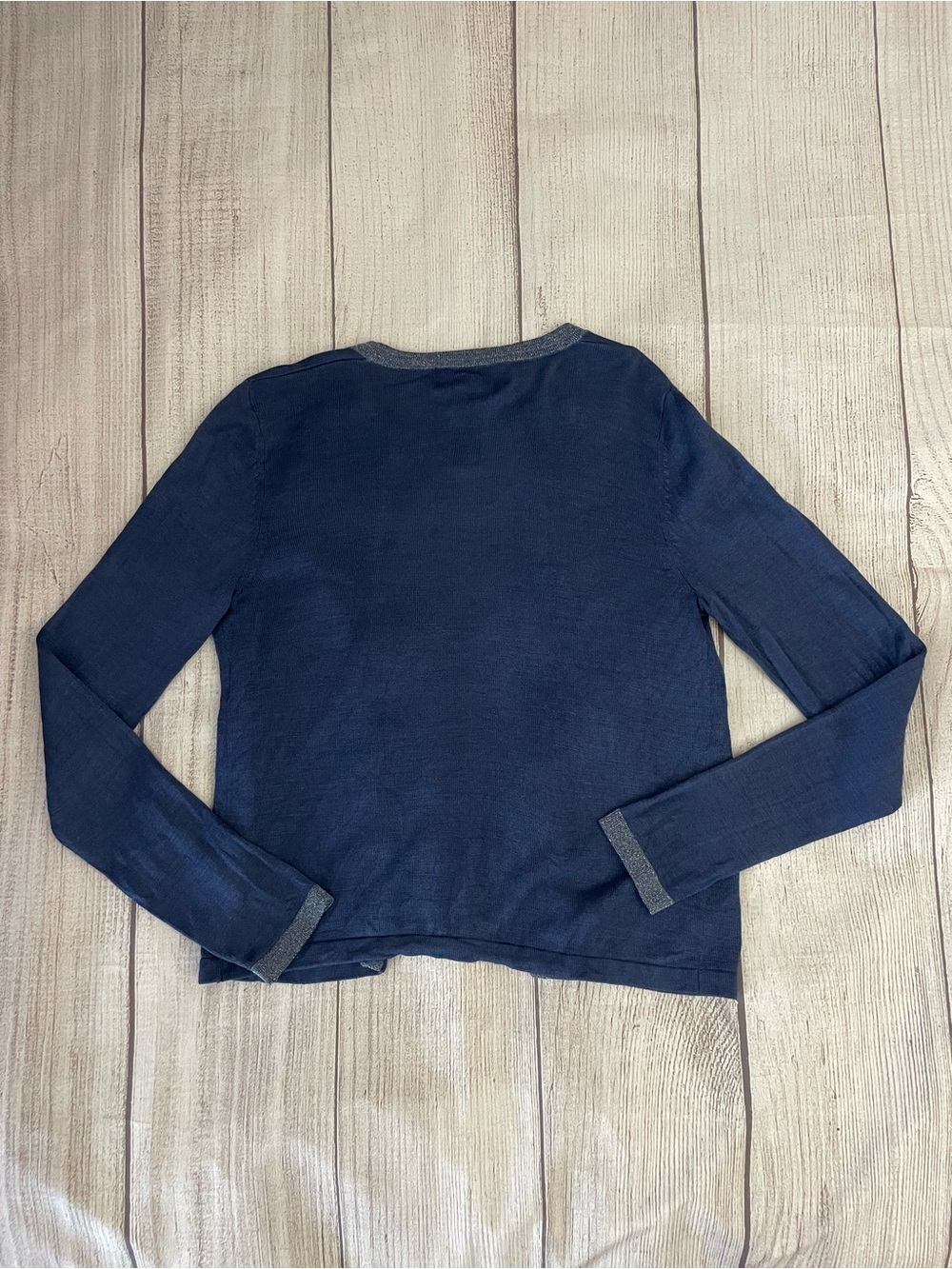 AUGUST SILK Women’s Vintage Open-Front Silk Cardigan Blue w/Trim Size Small - Picture 8 of 8